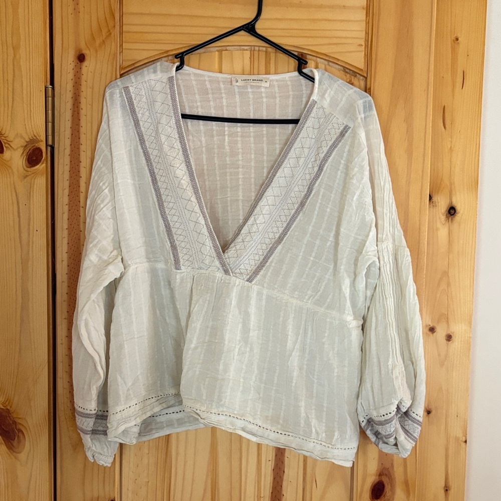 Lucky Brand Ivory Blouse with Lavender Details
